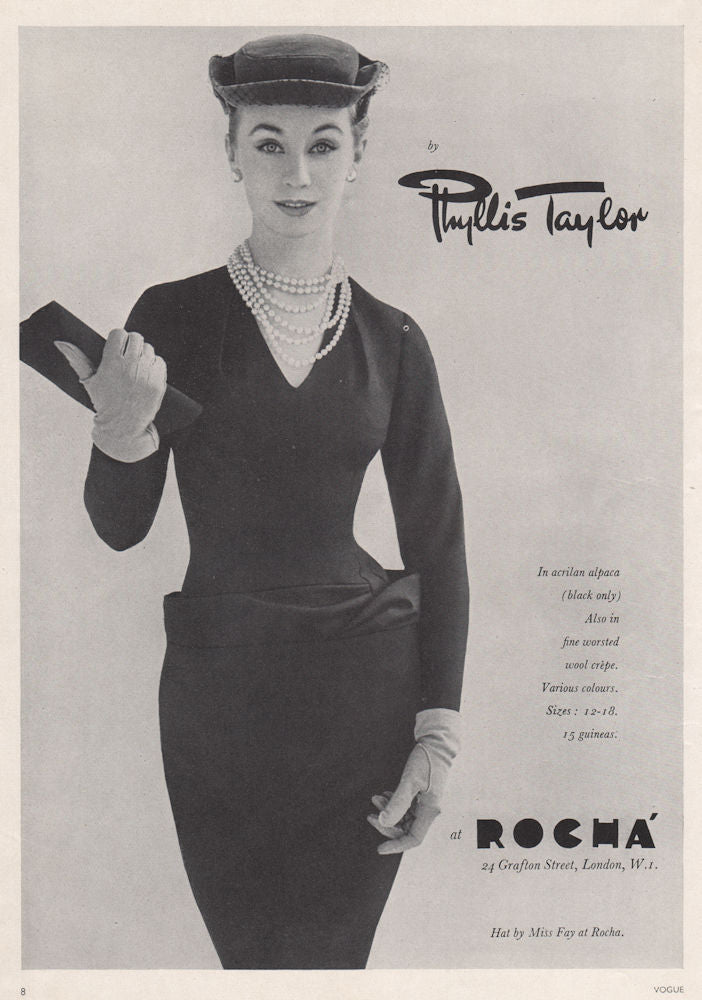 Phyllis Taylor acrilan alpaca at Rocha, Grafton Street. Fashion advert 1955
